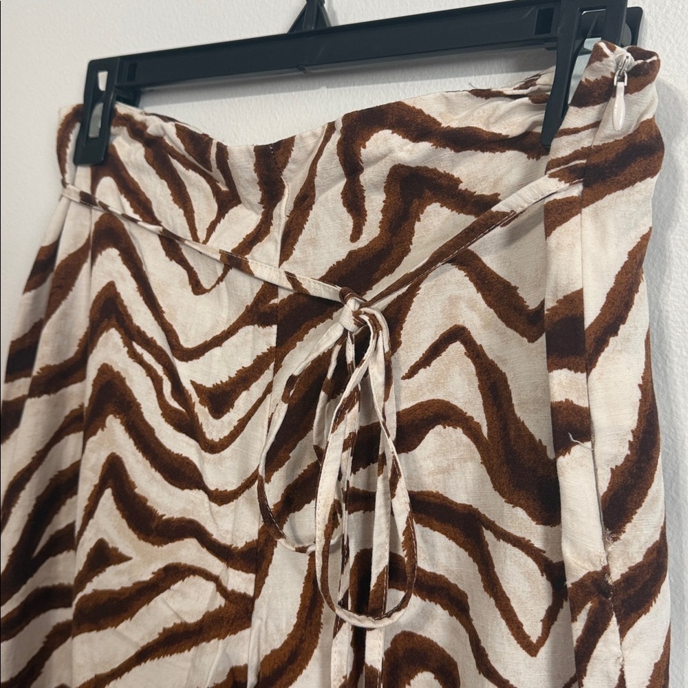 Zara Wide Leg Tie Waist Brown Zebra Print Pants - Picture 5 of 8